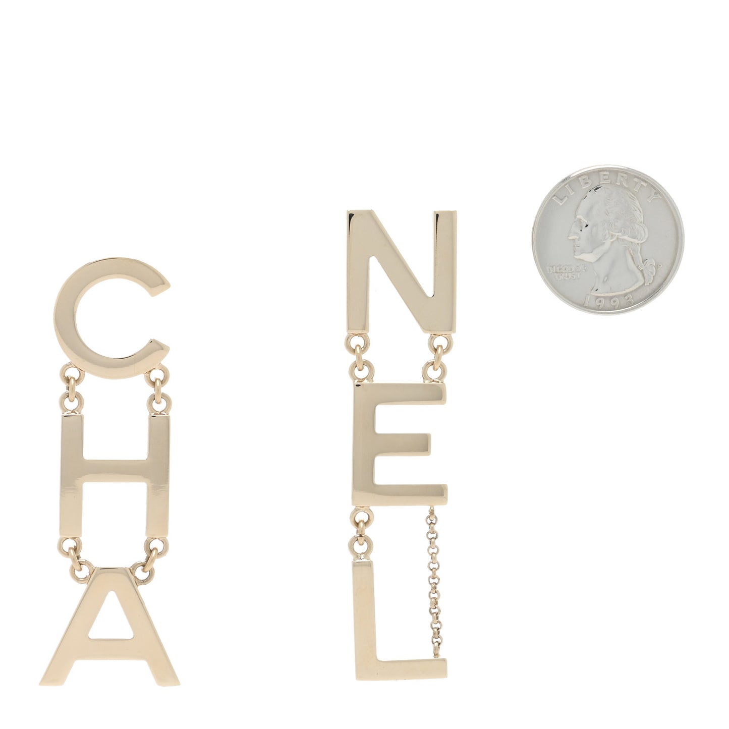 Metal Cha-Nel Logo Drop Earrings Gold