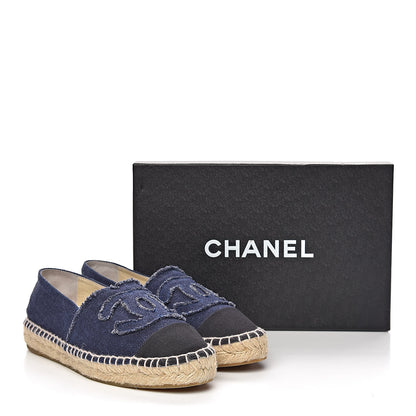 Chanel Denim Toile CC Espadrilles 38 Navy Black 9 of 9