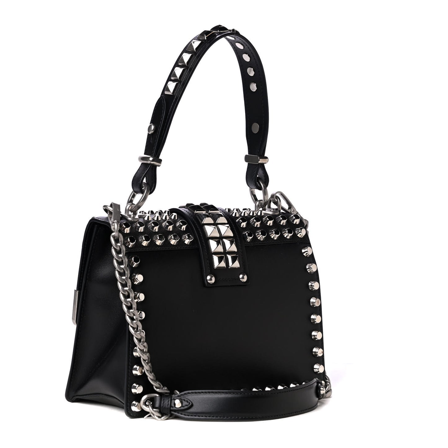 City Calfskin Saffiano Studded Cahier Bag Black