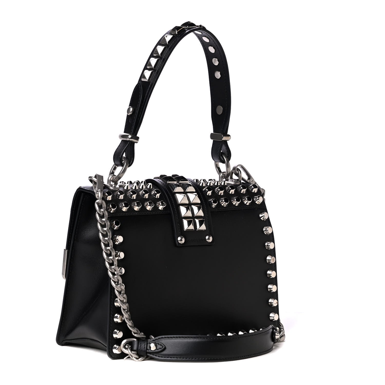 Prada City Calfskin Saffiano Studded Cahier Bag Black 2 of 4