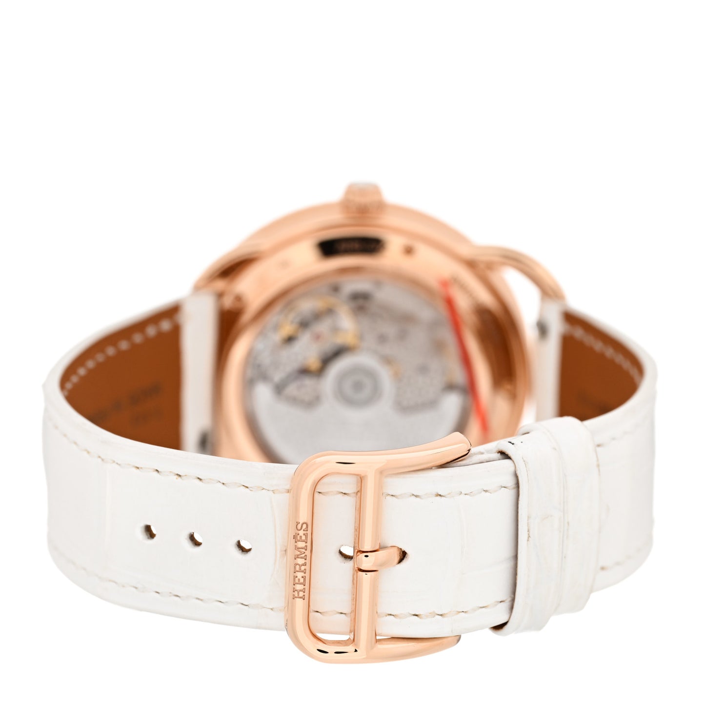 18K Rose Gold Alligator Diamond Bezel 38mm Arceau Cheval Cosmique Automatic Watch Blanc