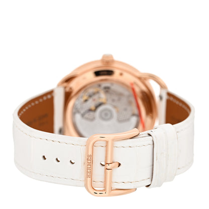 Hermes 18K Rose Gold Alligator Diamond Bezel 38mm Arceau Cheval Cosmique Automatic Watch Blanc 3 of 5