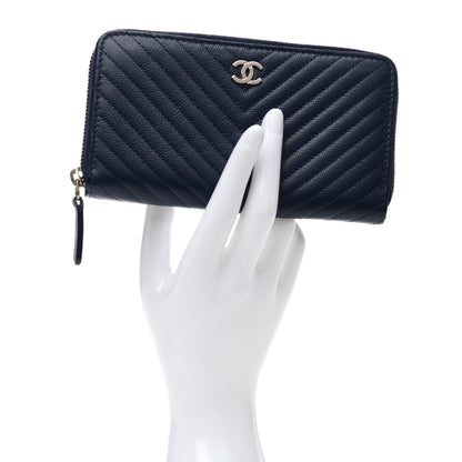 Chanel Caviar Chevron Quilted Large Gusset Zip Around Wallet Navy 2 of 7