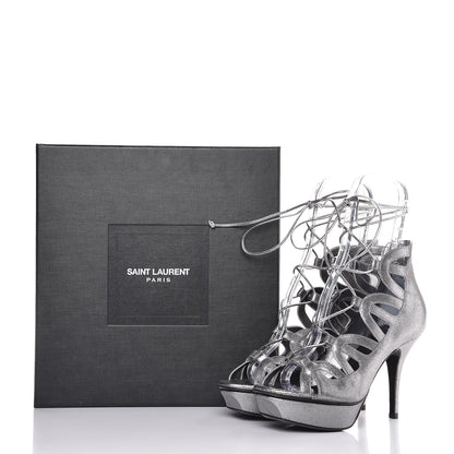 Saint Laurent Metallic Suede Tribute Sixteen 75 Lace Up Platform Sandals 38 Acciaio 10 of 10