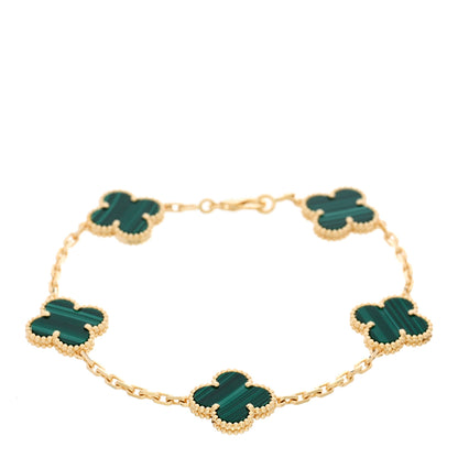 Van Cleef & Arpels 18K Yellow Gold Malachite 5 Motifs Vintage Alhambra Bracelet 1 of 5