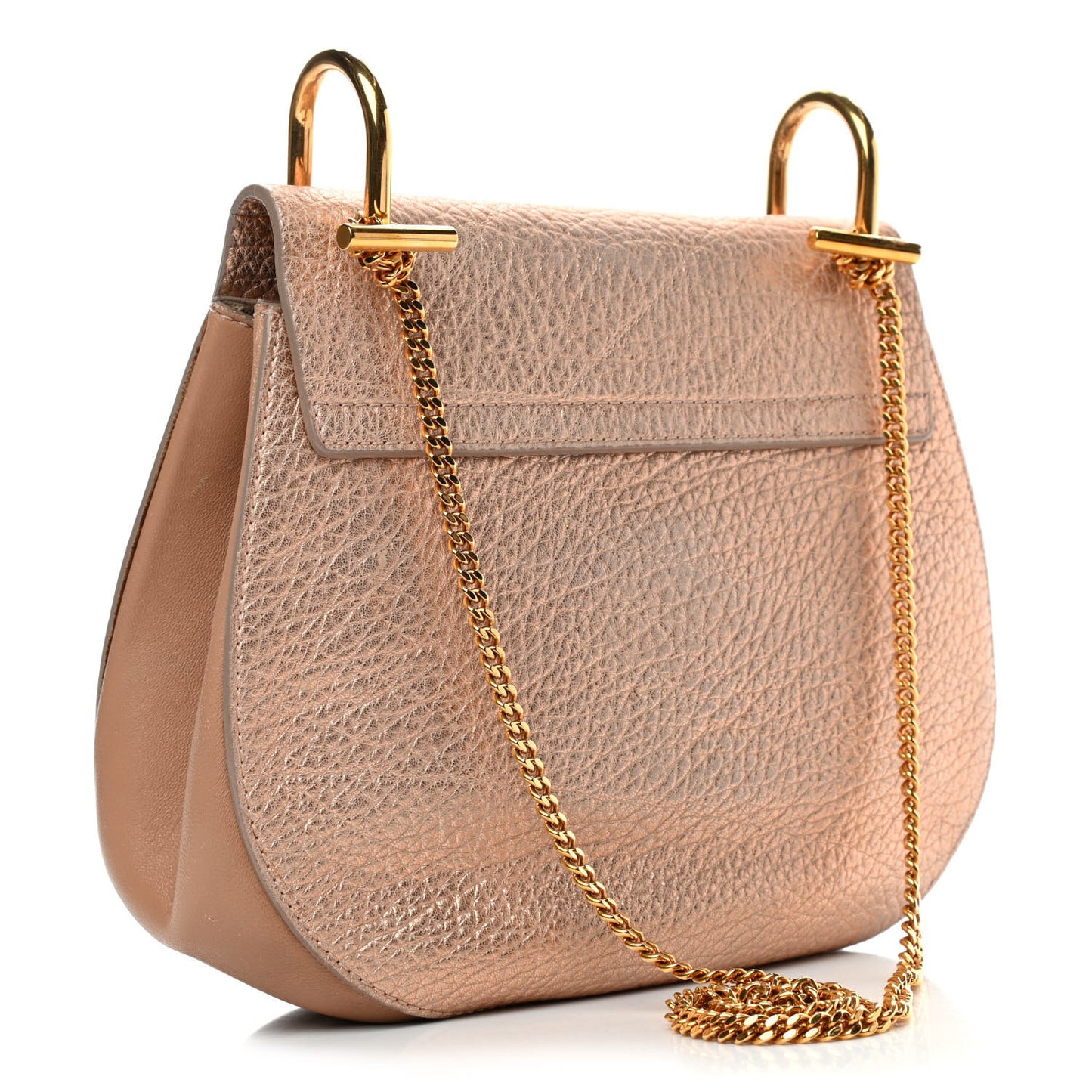 Metallic Grained Goatskin Drew Shoulder Bag Rose Gold