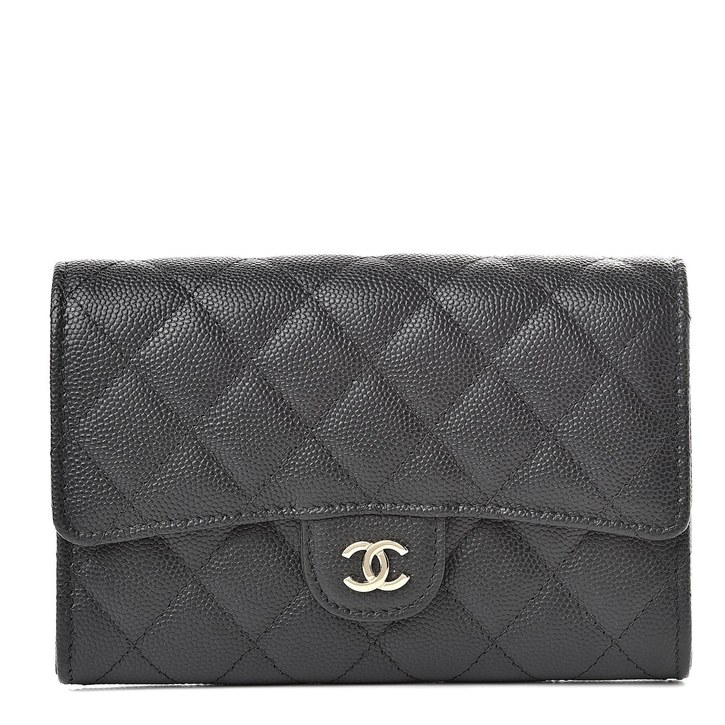 Caviar Quilted Medium Flap Wallet Black