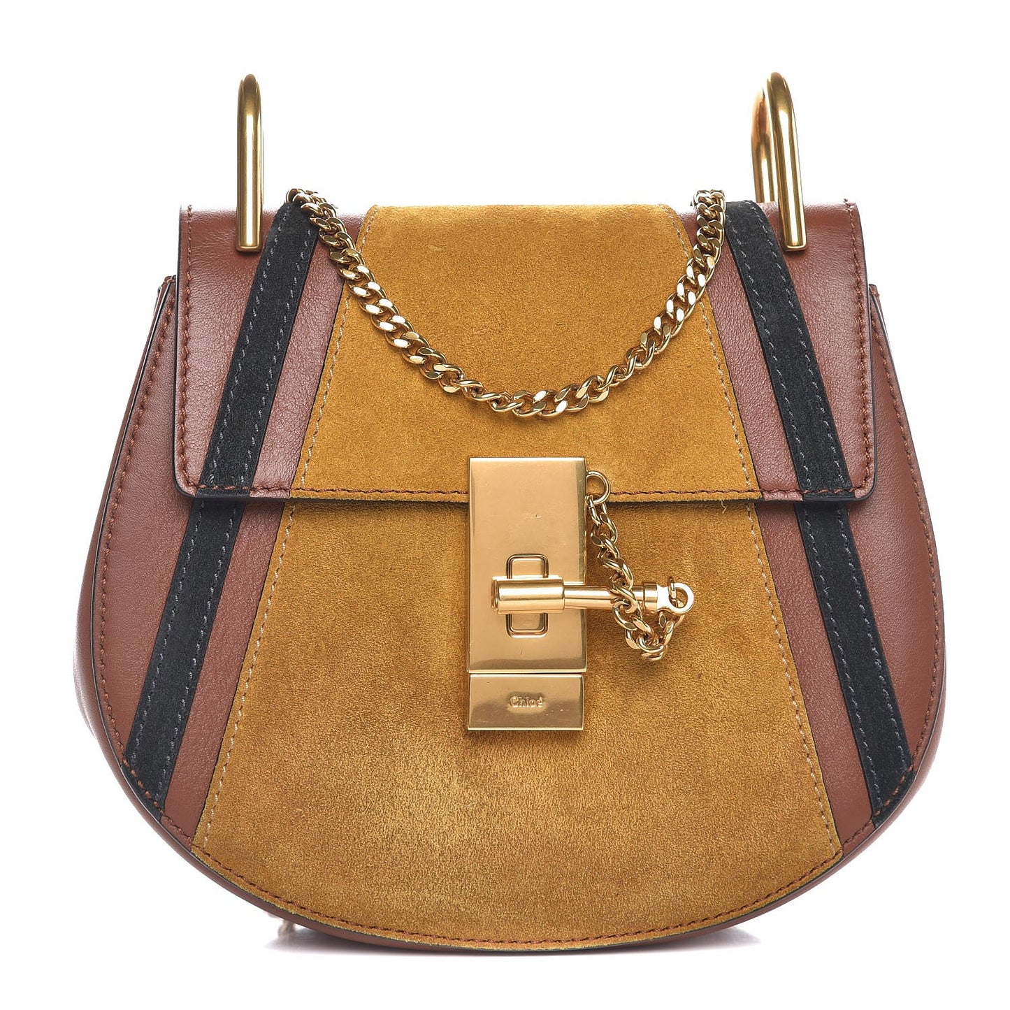 Suede Calfskin Patchwork Mini Drew Shoulder Bag Tobacco