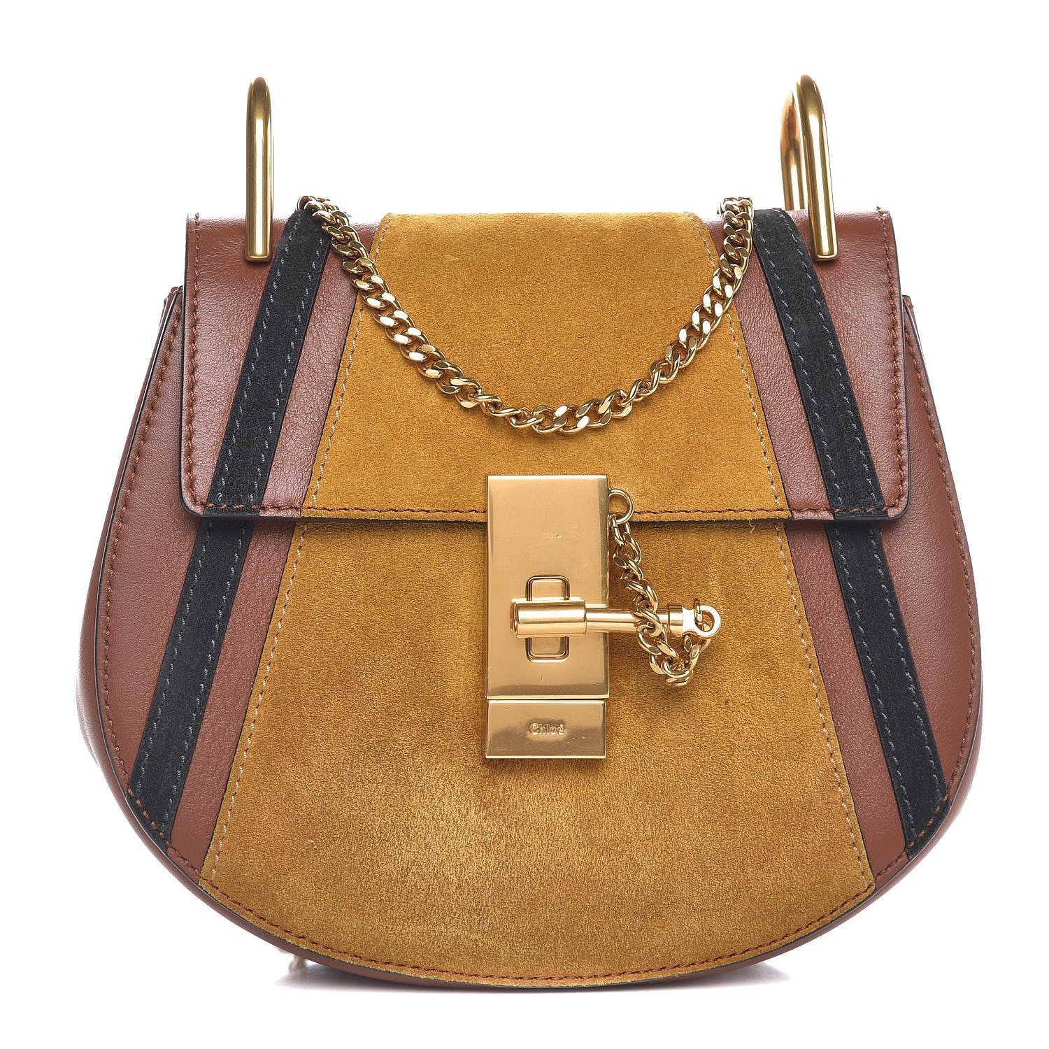 Chloe Suede Calfskin Patchwork Mini Drew Shoulder Bag Tobacco 1 of 8