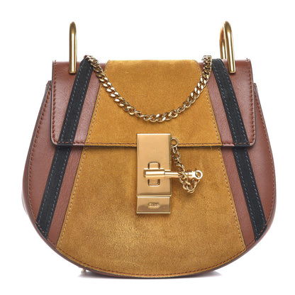 Chloe Suede Calfskin Patchwork Mini Drew Shoulder Bag Tobacco 1 of 8