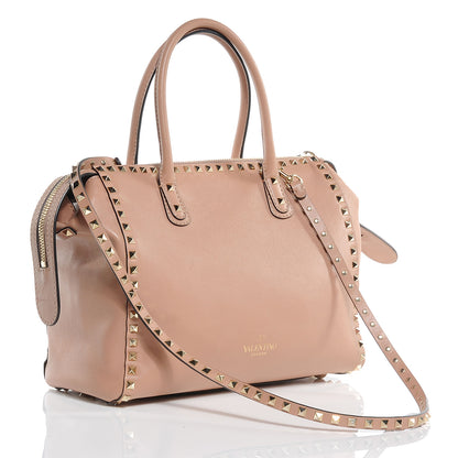 Valentino Garavani Calfskin Rockstud Top Handle Satchel Soft Noisette 3 of 7