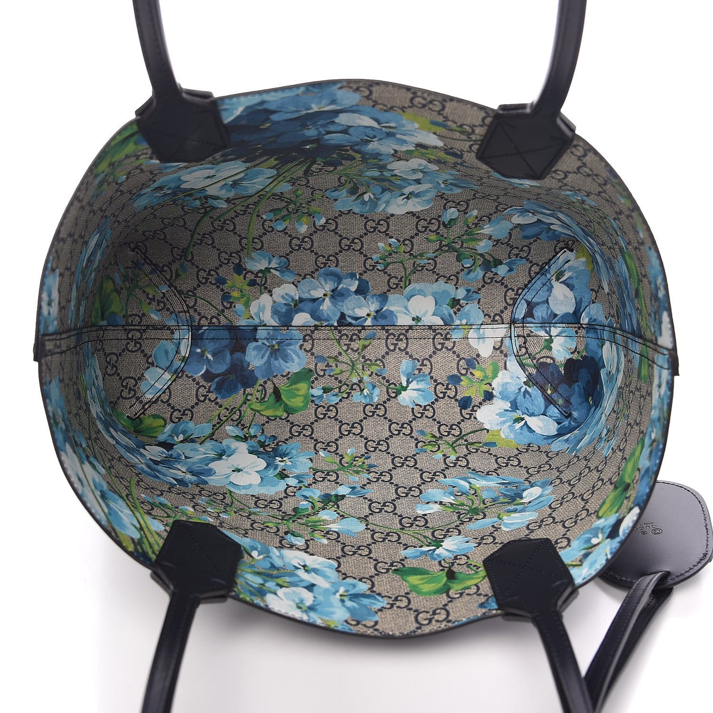 GG Supreme Monogram Blooms Small Reversible Tote Beige Blue Navy