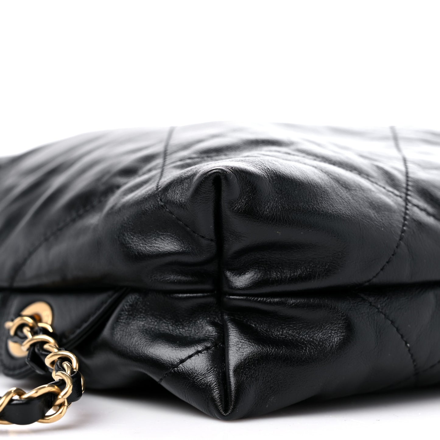 Shiny Calfskin Quilted Chanel 22 Backpack Black