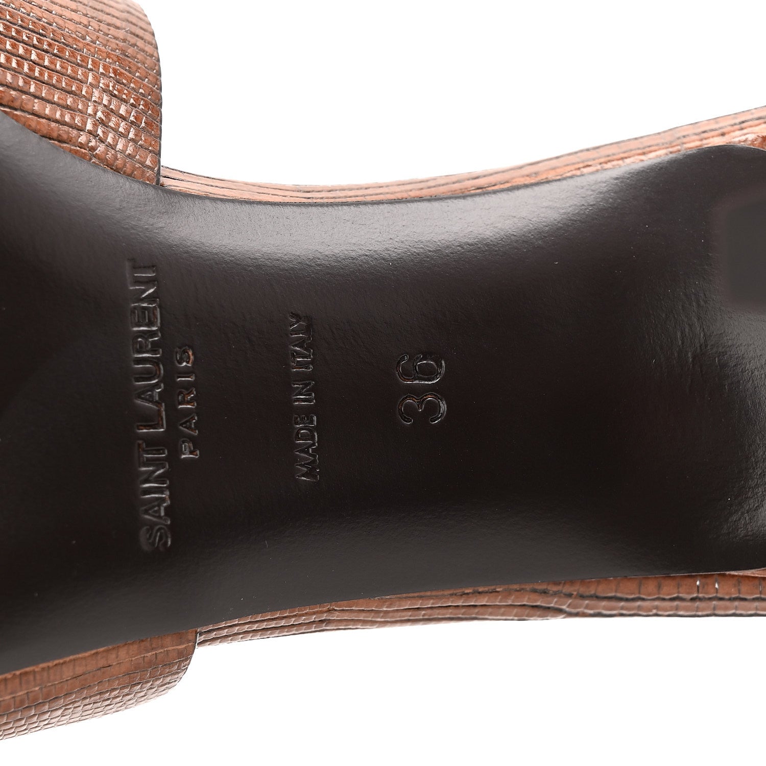 Saint Laurent Lizard Embossed Tribute Slide 85 Mules 36 Almond Brown 7 of 10