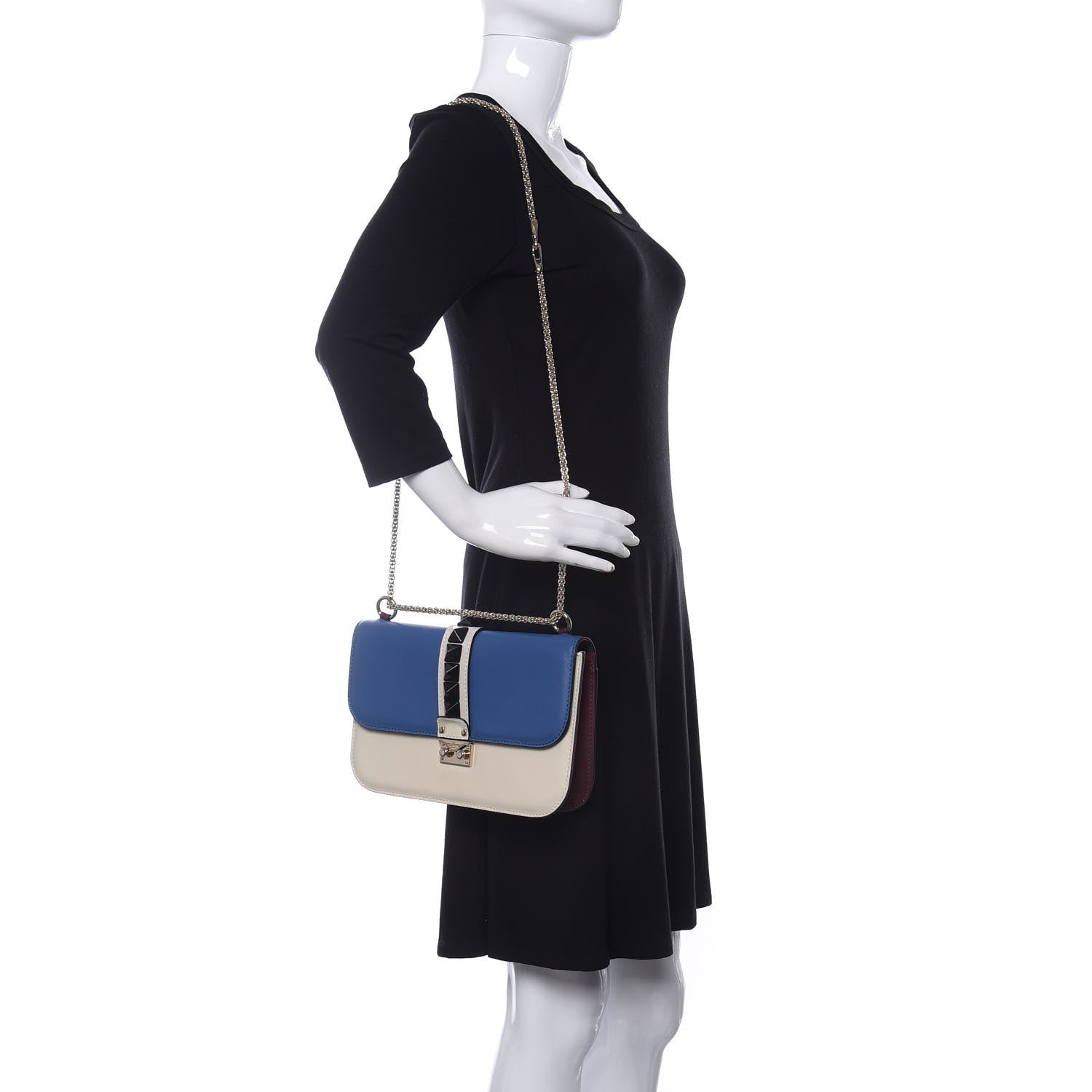 Valentino Garavani Vitello Medium Tri-Color Glam Lock Rockstud Flap Blue White Burgundy 2 of 9
