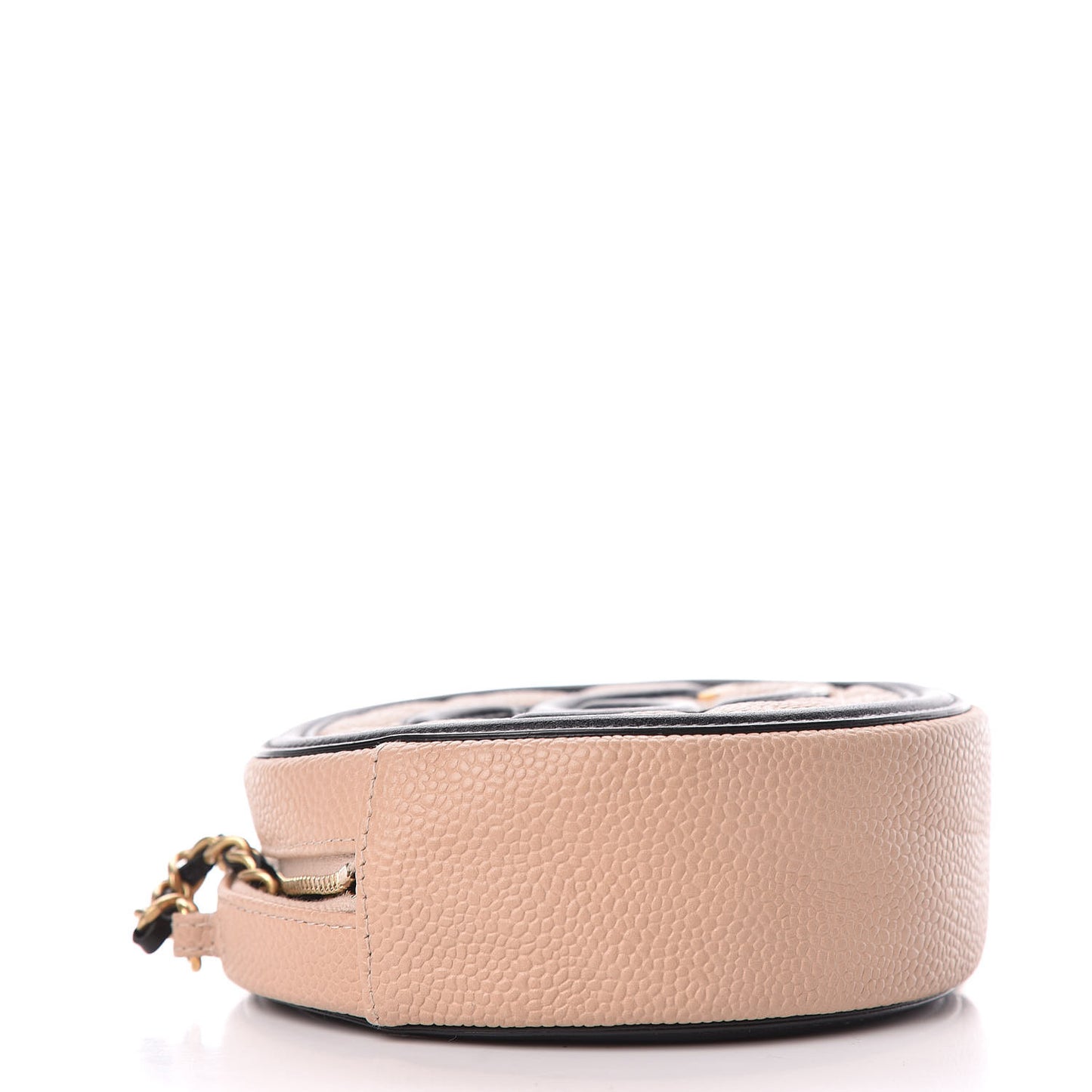 Caviar Quilted Round Filigree Crossbody Beige Black