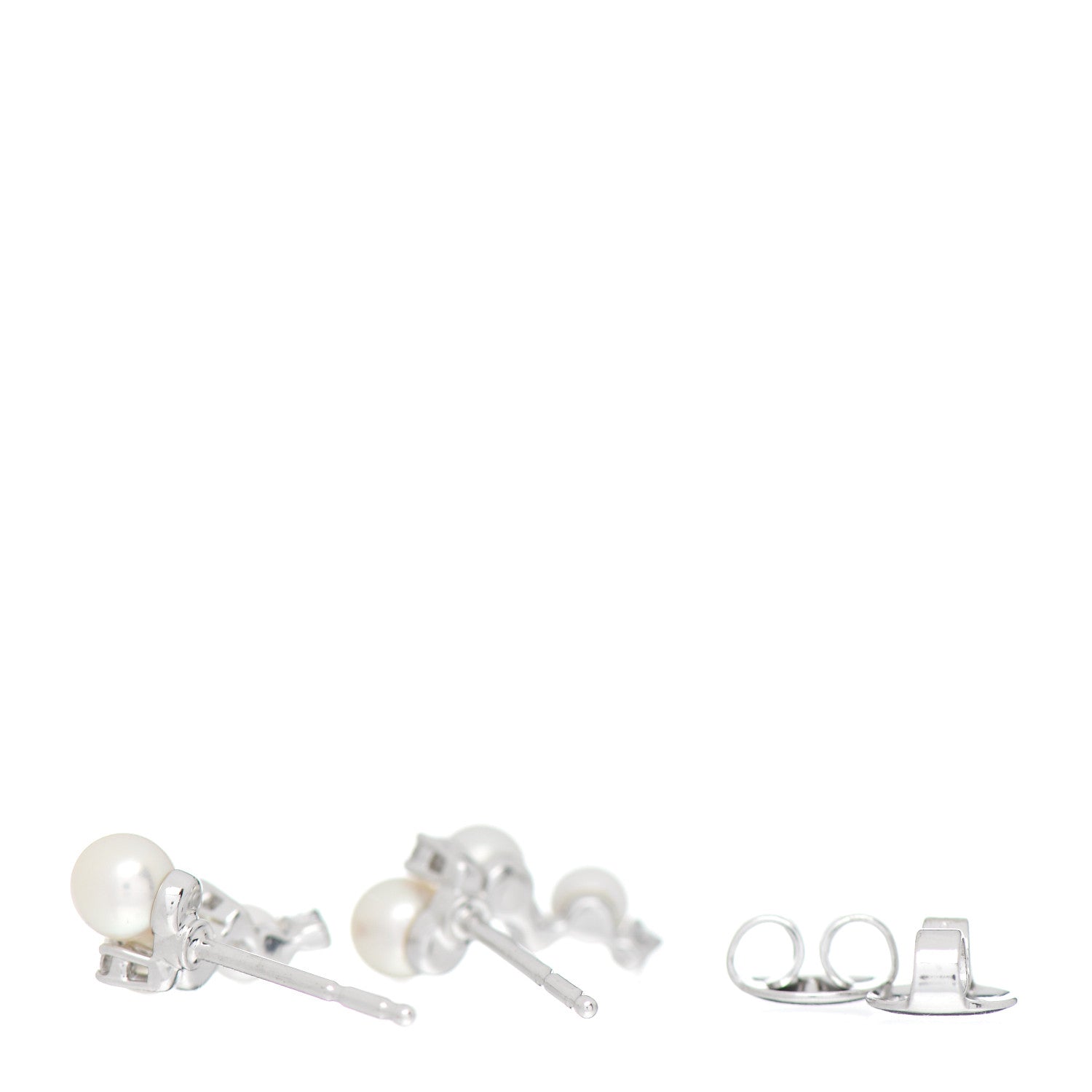 Mikimoto 18K White Gold Diamond Akoya Pearl Cluster Earrings 3 of 5
