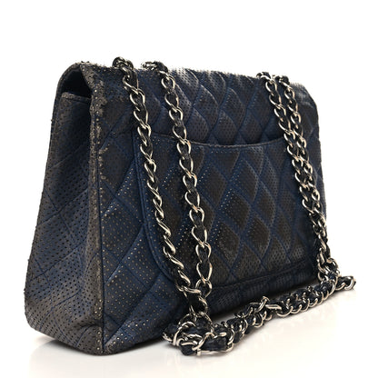 Chanel Lambskin Perforated Jumbo Single Flap Blue 3 of 19