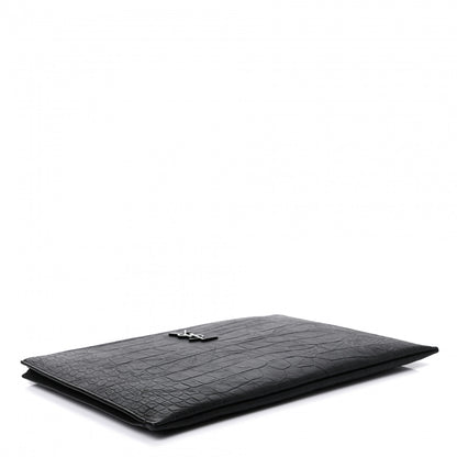 Saint Laurent Calfskin Crocodile Embossed Monogram iPad Case Black 4 of 7
