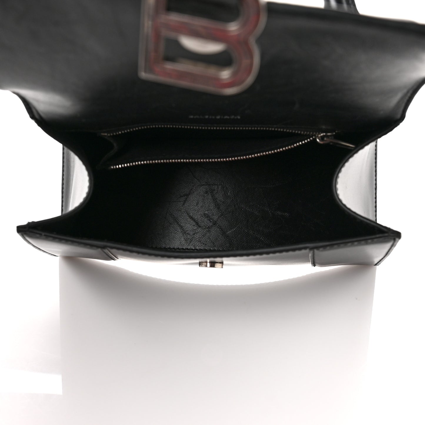 Shiny Box Calfskin Graffiti Logo Small Hourglass Top Handle Bag Black Pink