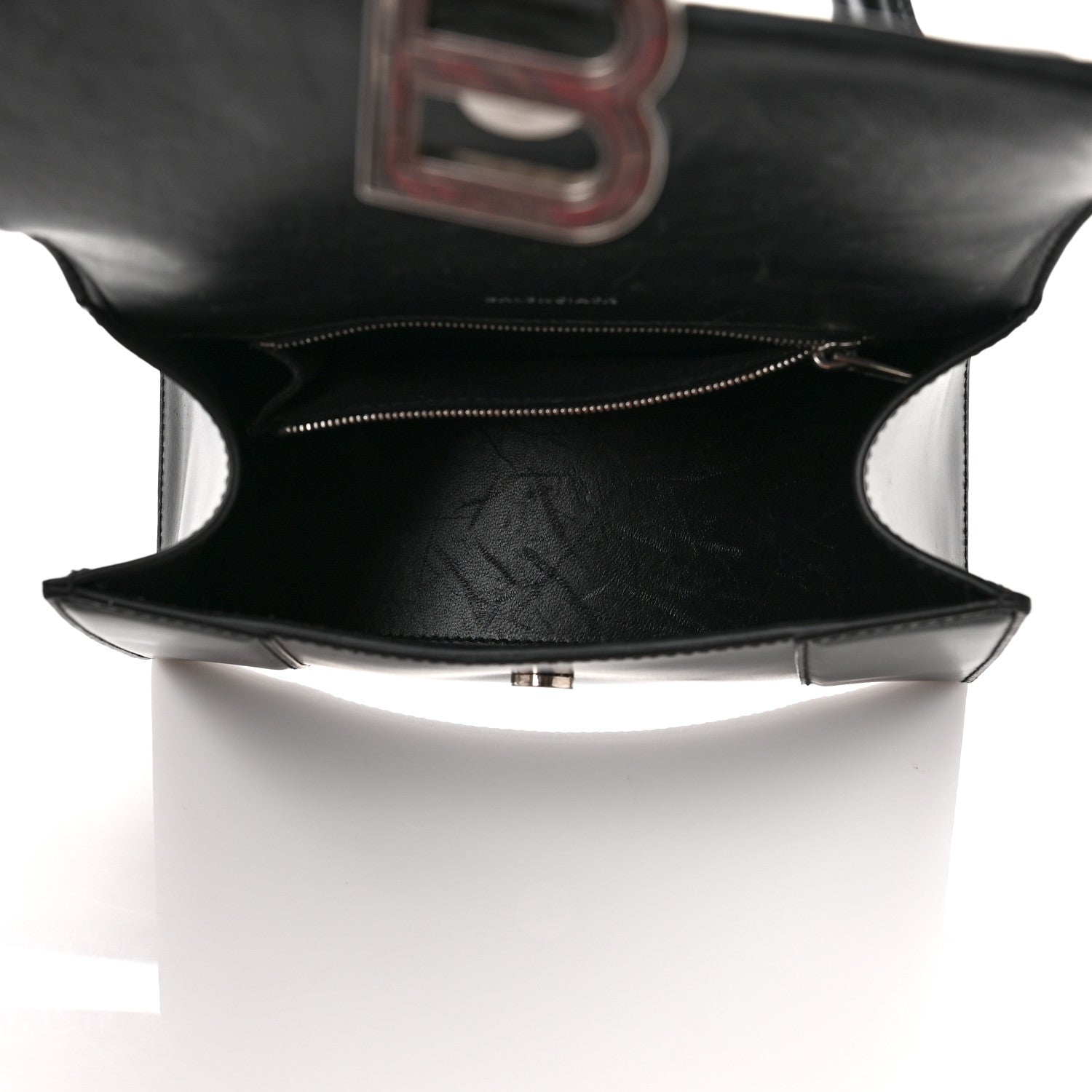 Balenciaga Shiny Box Calfskin Graffiti Logo Small Hourglass Top Handle Bag Black Pink 4 of 9