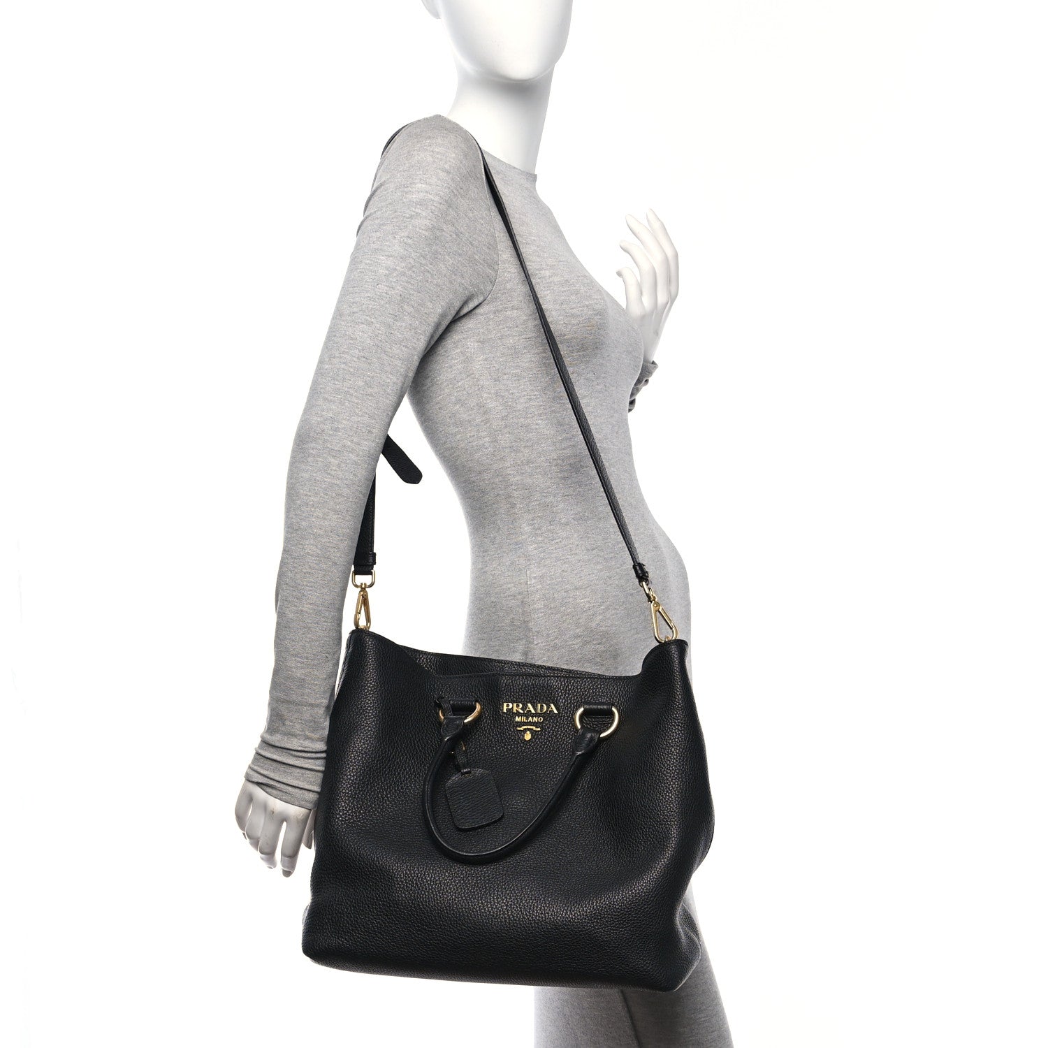 Prada Vitello Daino Shopping Tote Black 3 of 12