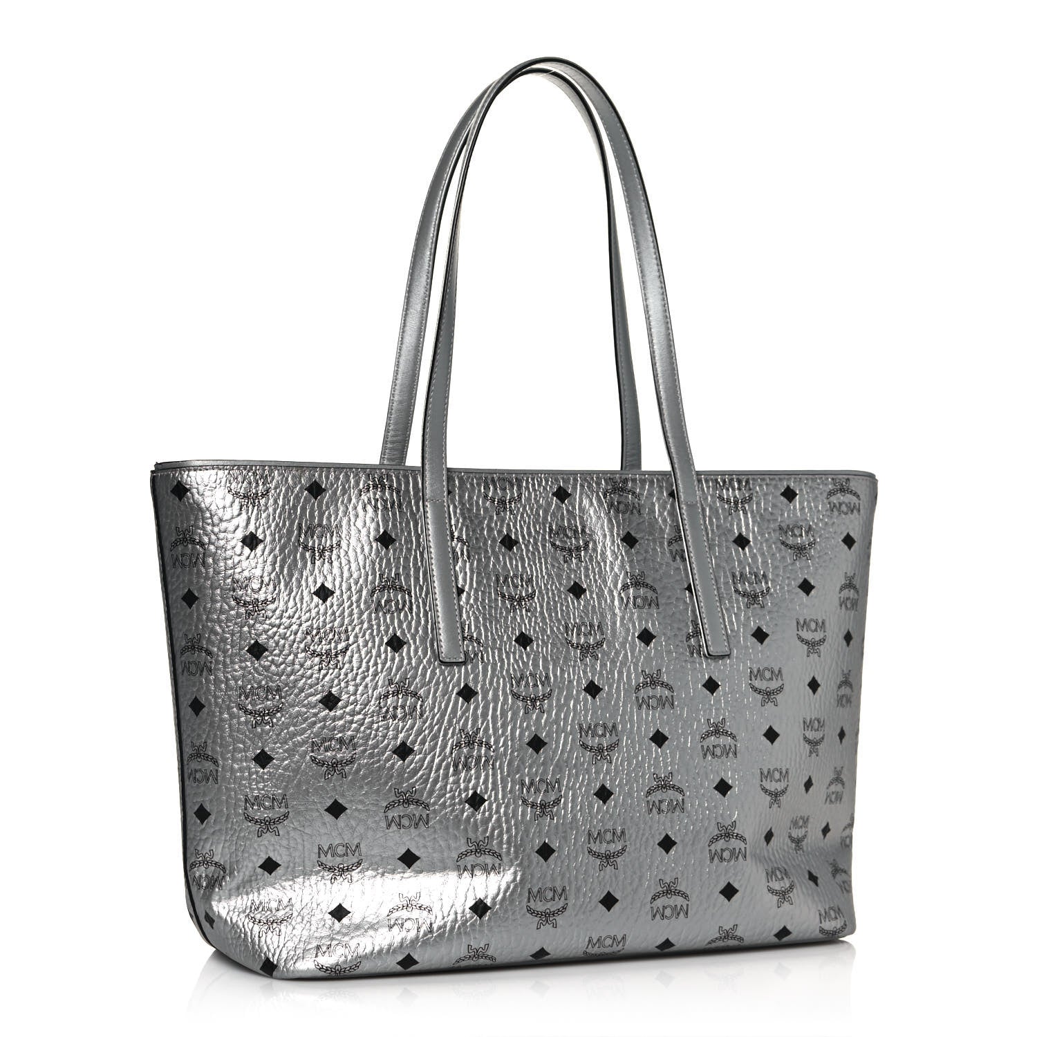 MCM Metallic Visetos Medium Anya Shopper Tote Silver 3 of 13