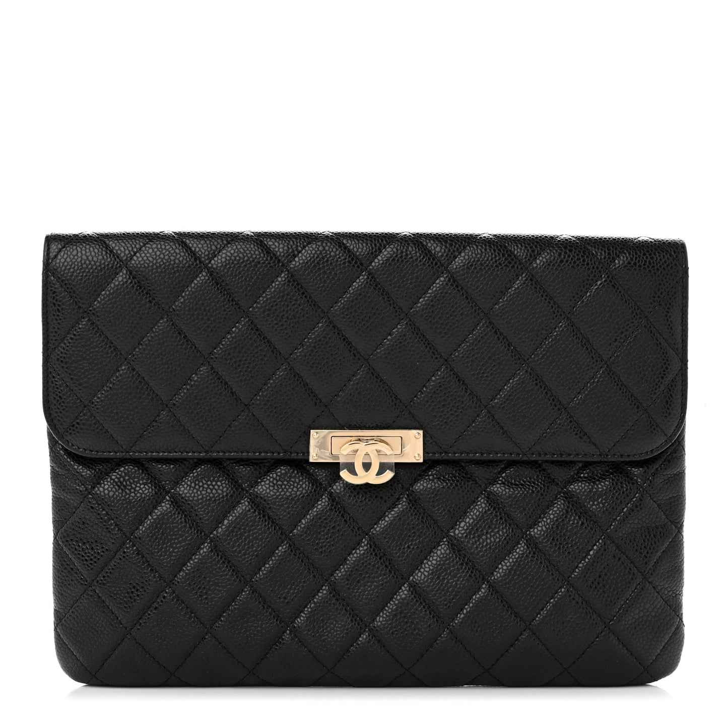 Caviar Quilted Medium Golden Class Pouch Black