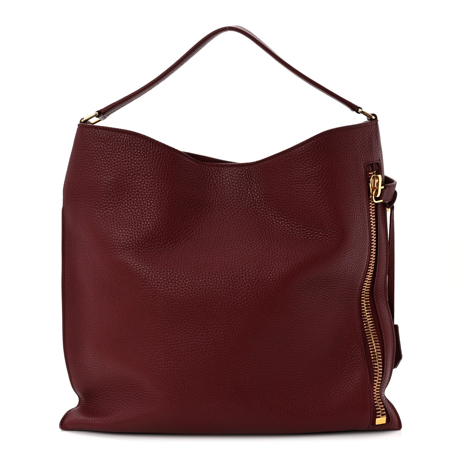 Tom Ford Pebbled Calfskin Large Alix Padlock Zip Hobo Bag Cabernet 1 of 11
