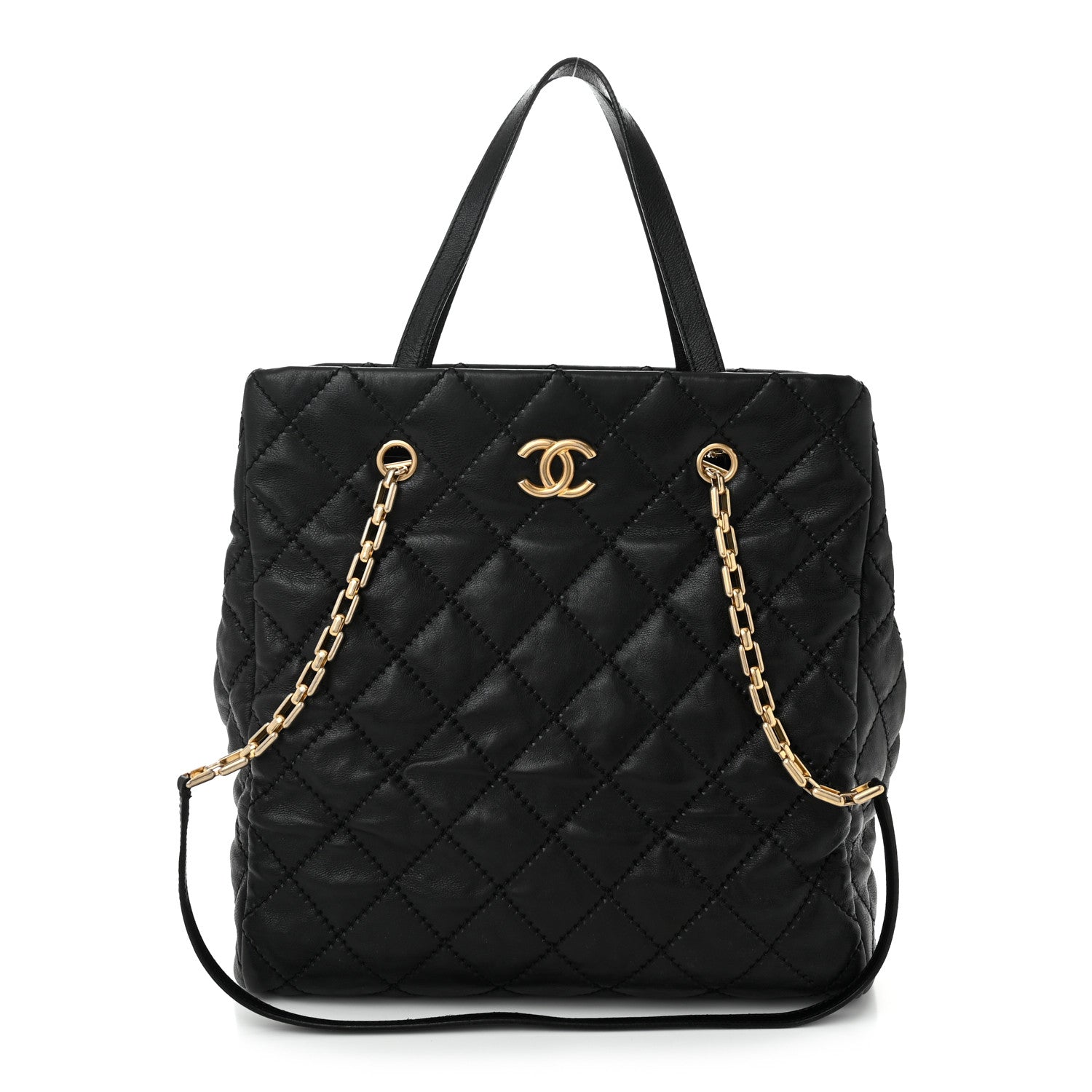 Chanel Calfskin Quilted Large Retro Chain Tote Black 1 of 12