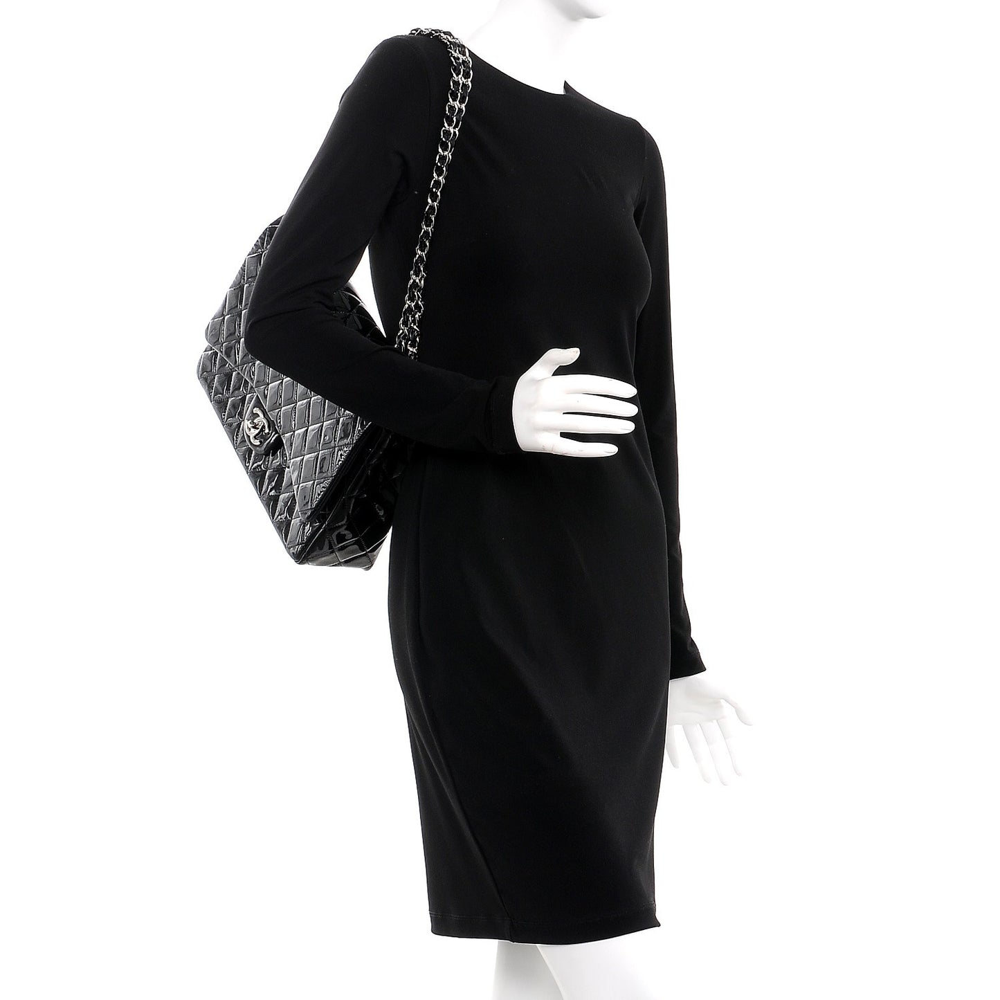 Patent Quilted Maxi Double Flap Black