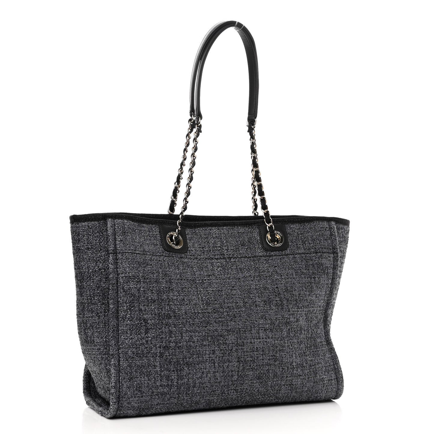 Woven Straw Raffia Small Deauville Tote Charcoal