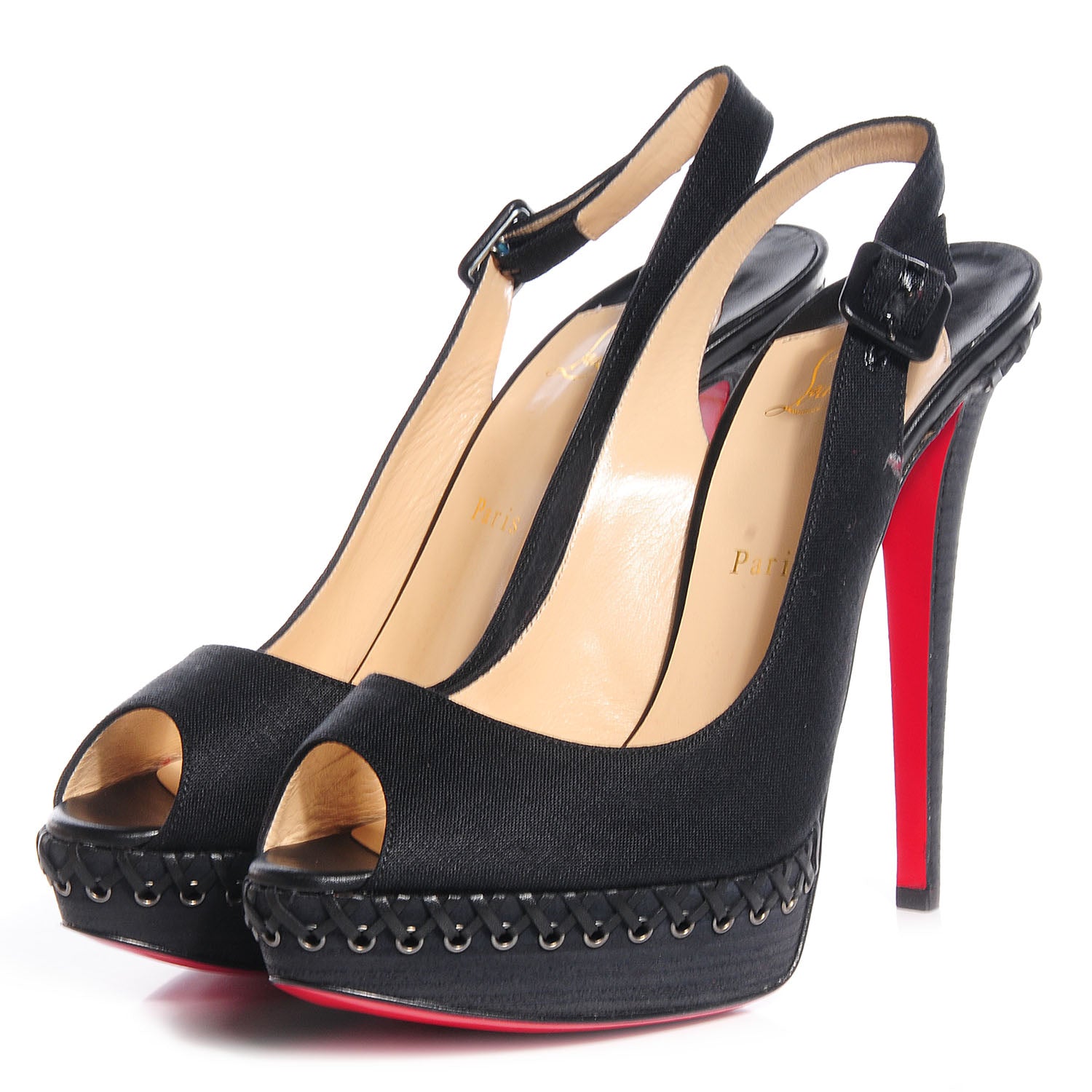 Christian Louboutin Canvas Indiana Sling 140 Pumps 41 Black Grezzo 3 of 8
