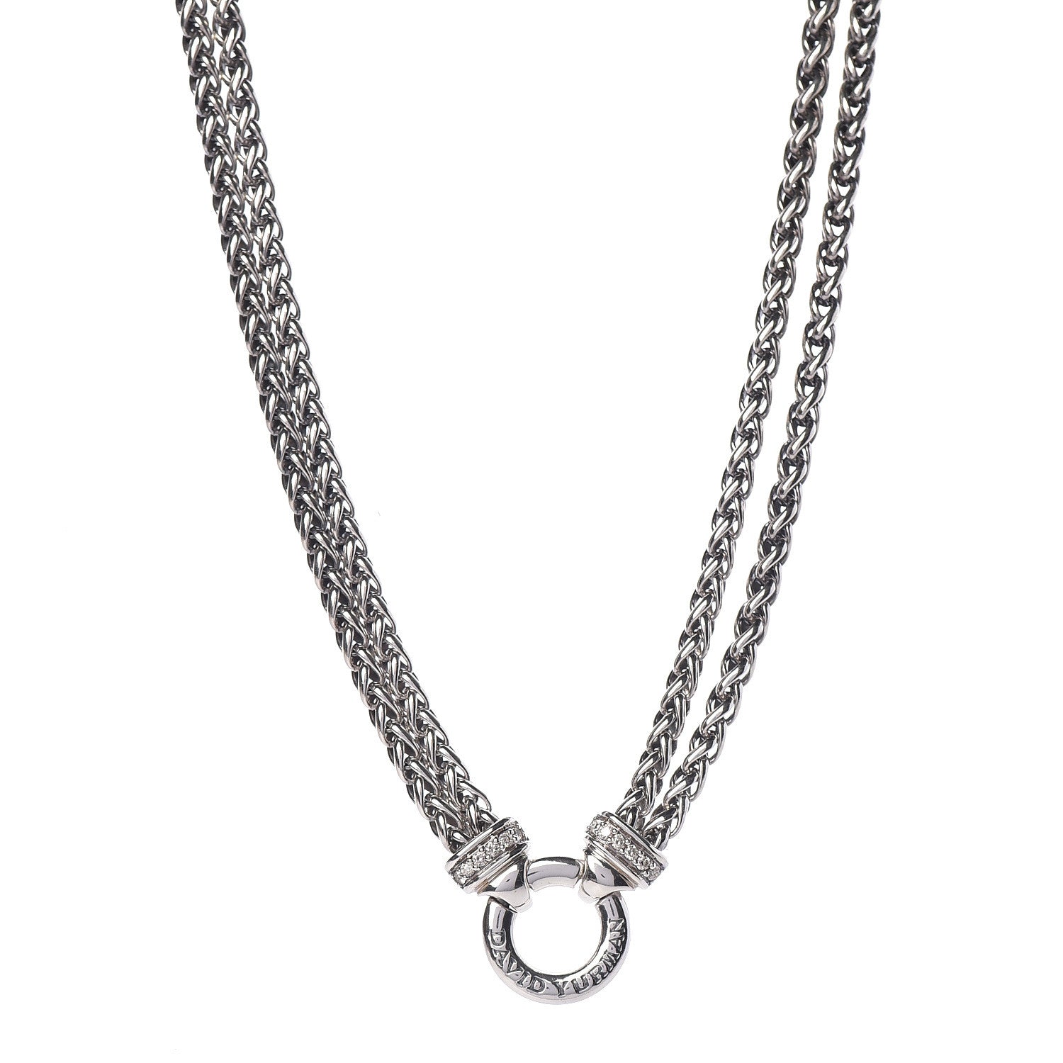 David Yurman Sterling Silver Diamond 18mm Double Wheat Chain Necklace 1 of 5
