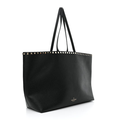 Valentino Garavani Grained Calfskin Rockstud Shoulder Tote Black 3 of 12