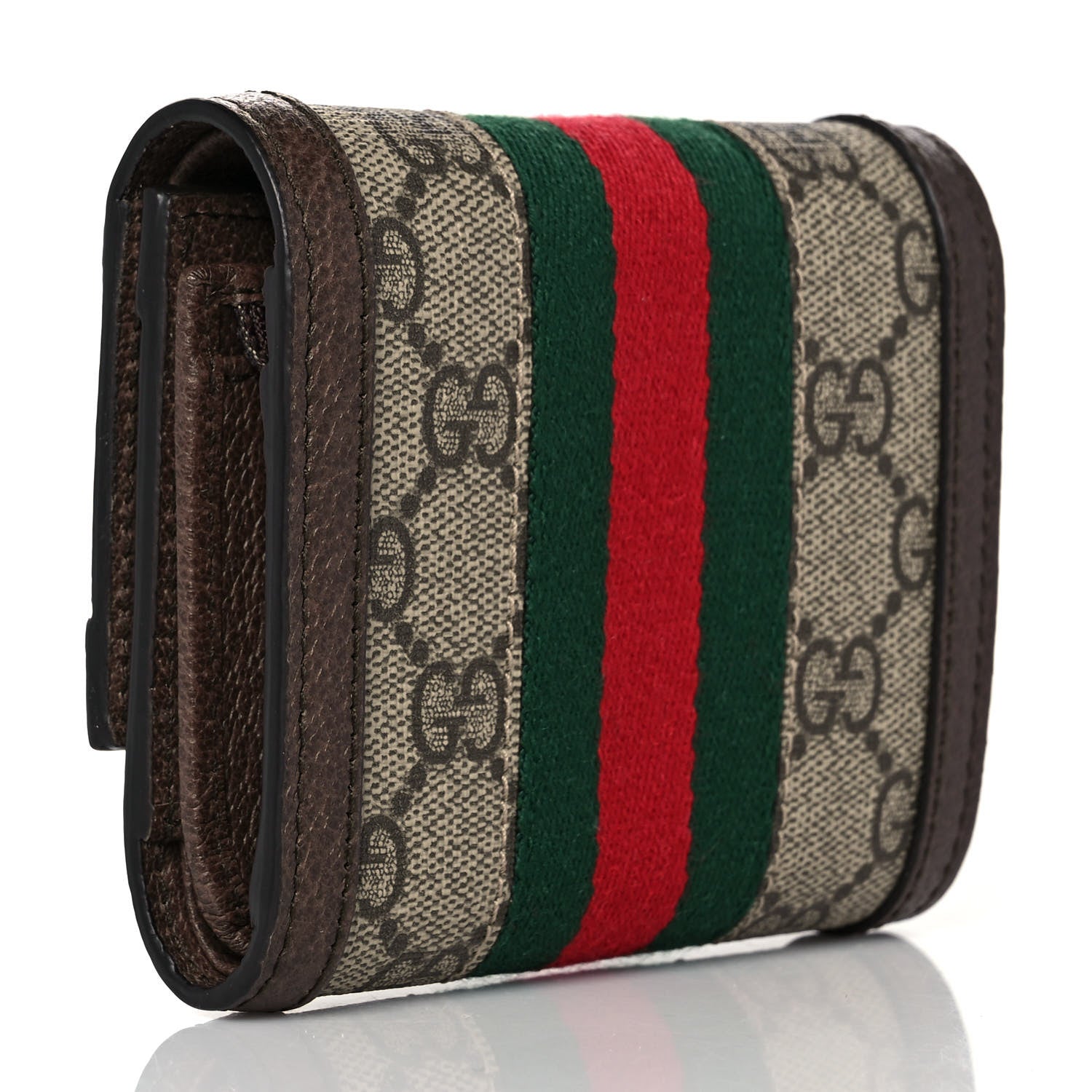 Gucci GG Supreme Monogram Web Ophidia French Flap Wallet Beige New Acero 3 of 9
