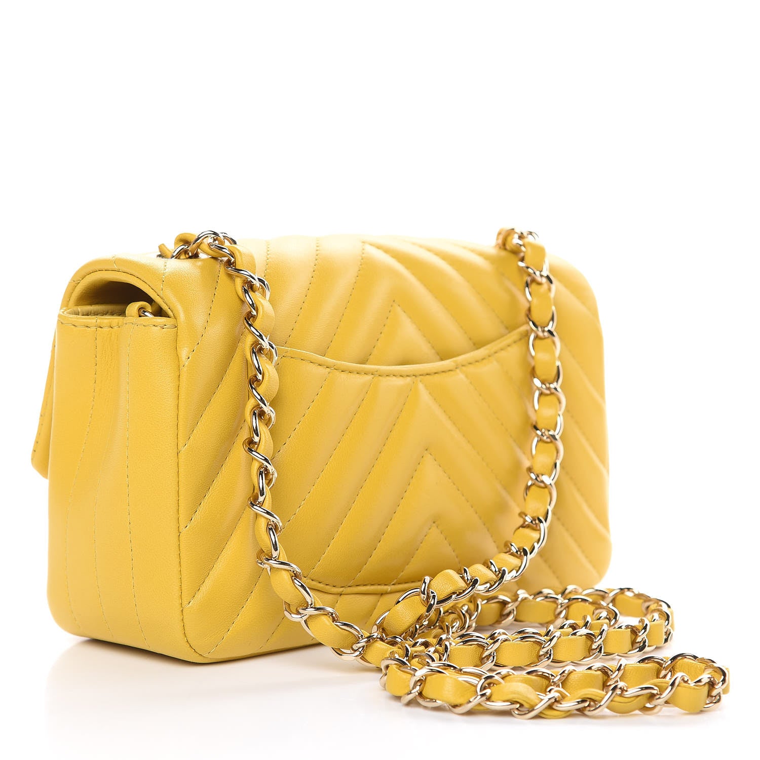 Chanel Lambskin Chevron Quilted Mini Rectangular Flap Yellow 3 of 9