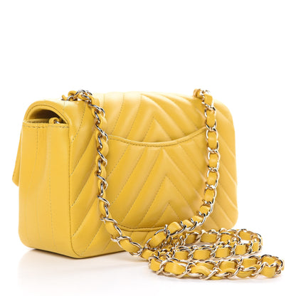 Chanel Lambskin Chevron Quilted Mini Rectangular Flap Yellow 3 of 9