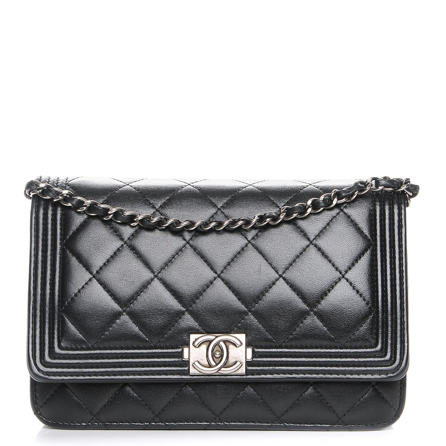Lambskin Quilted Boy Wallet On Chain WOC Black