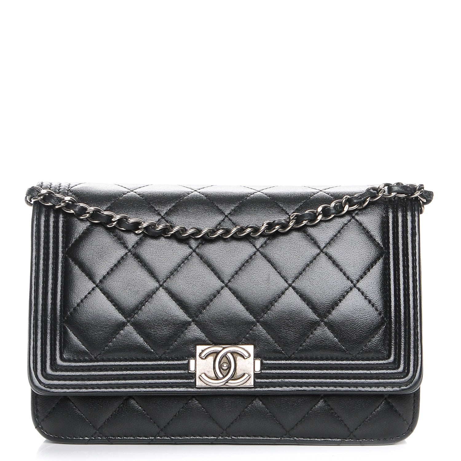 Chanel Lambskin Quilted Boy Wallet On Chain WOC Black 1 of 9