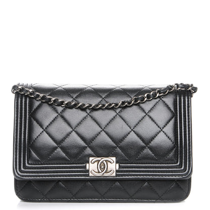 Chanel Lambskin Quilted Boy Wallet On Chain WOC Black 1 of 9