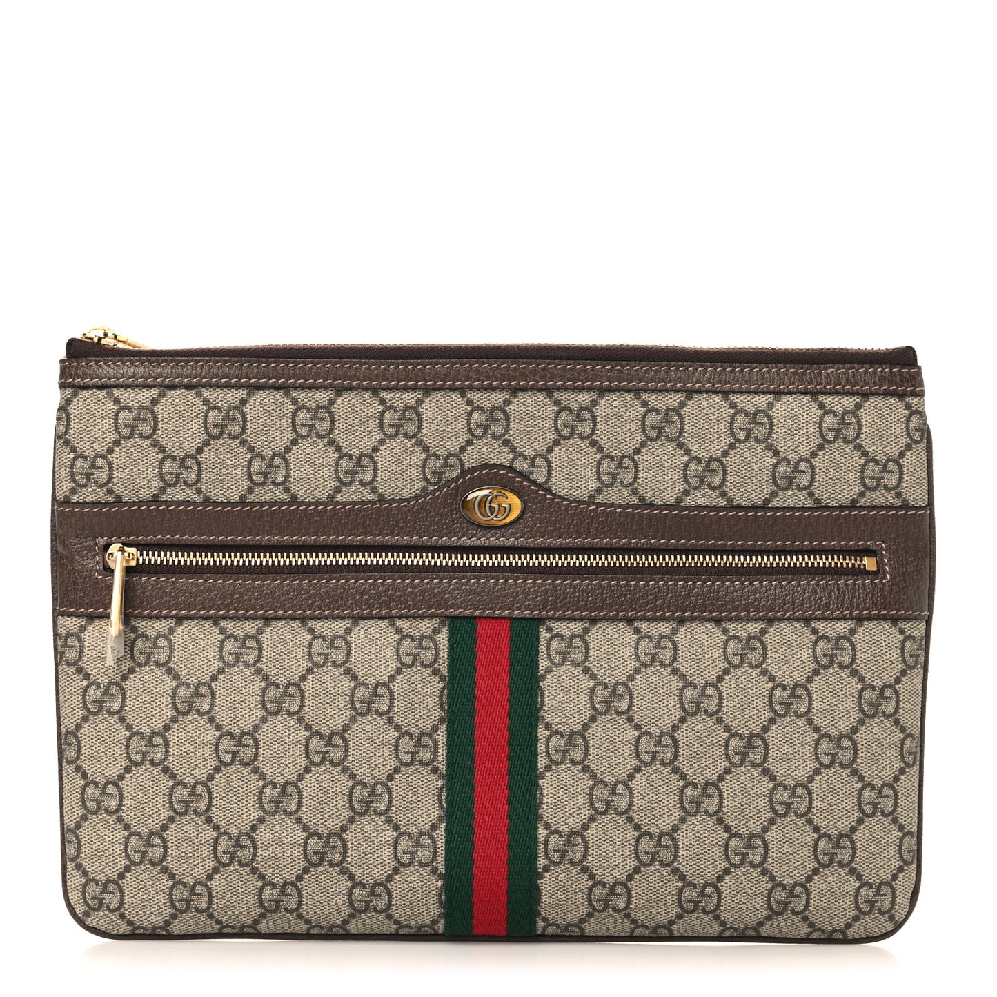 GG Supreme Monogram Large Ophidia Pouch Clutch Brown