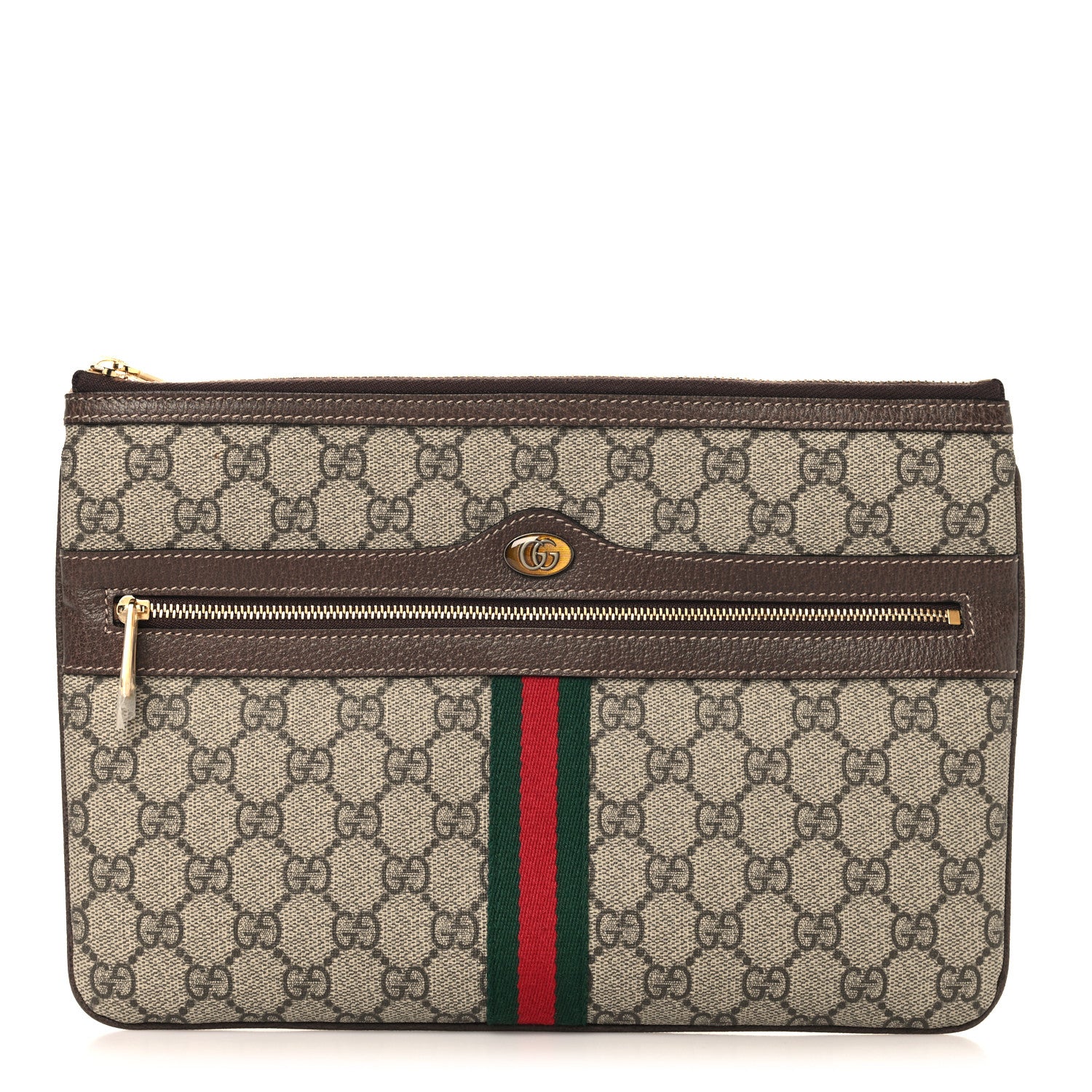 Gucci GG Supreme Monogram Large Ophidia Pouch Clutch Brown 1 of 9