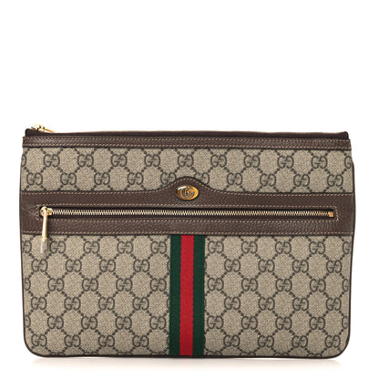 Gucci GG Supreme Monogram Large Ophidia Pouch Clutch Brown 1 of 9