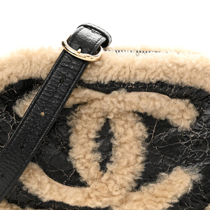Chanel Shiny Crumpled Sheepskin Shearling Waist Bag Black Beige 8 of 10