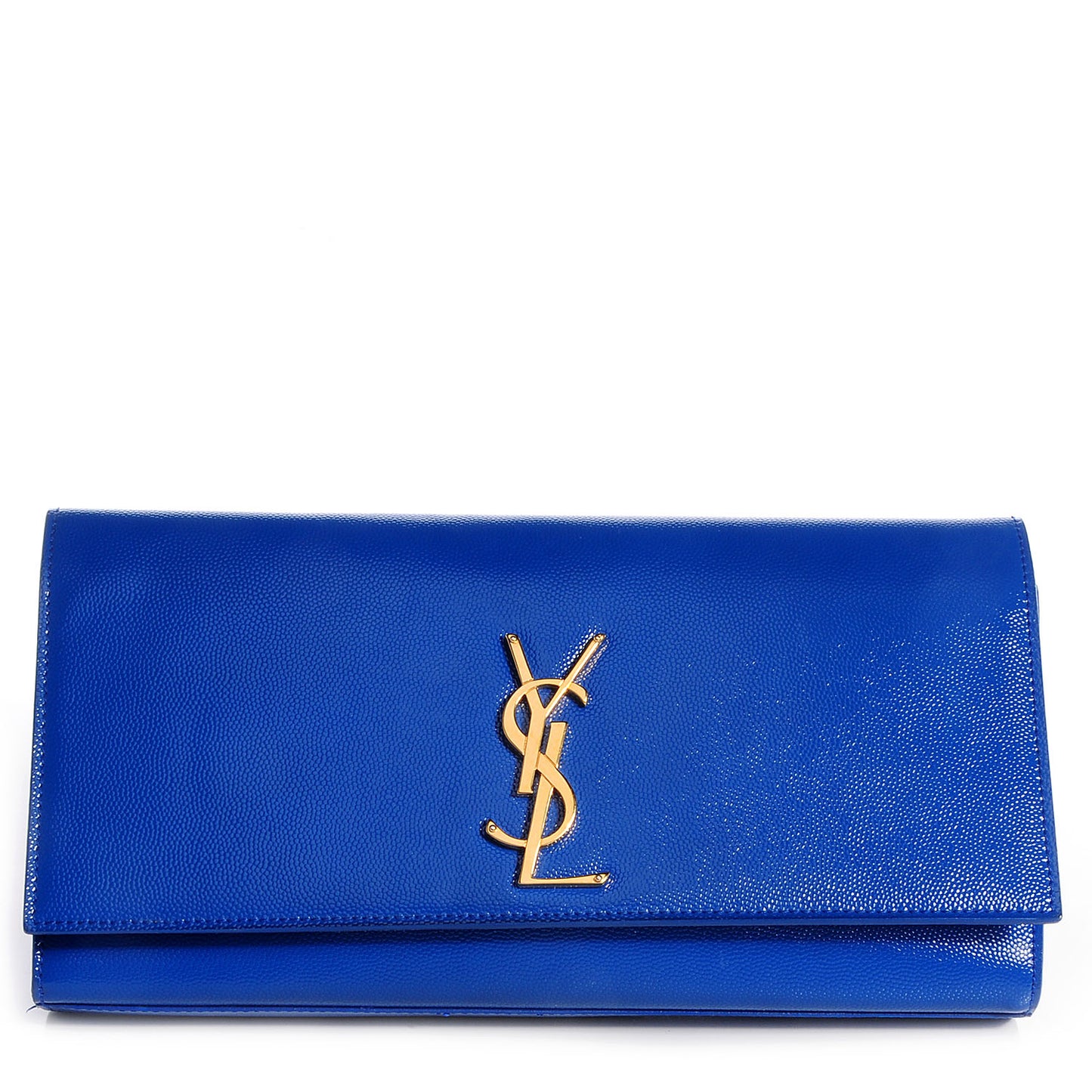 Textured Patent Calfskin Classic Monogramme Clutch Royal Blue