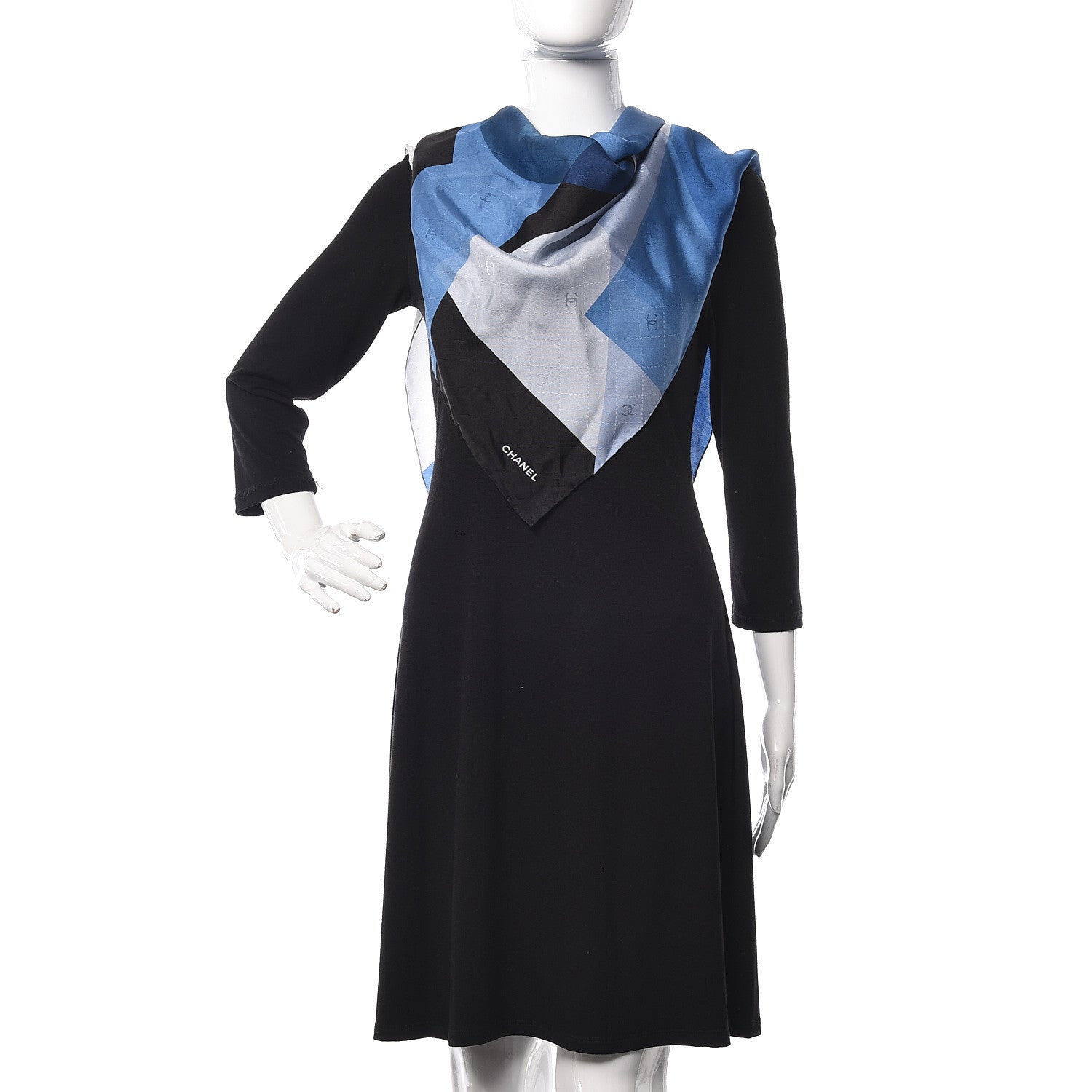 Chanel Silk Geometric CC Scarf Navy Blue 2 of 4