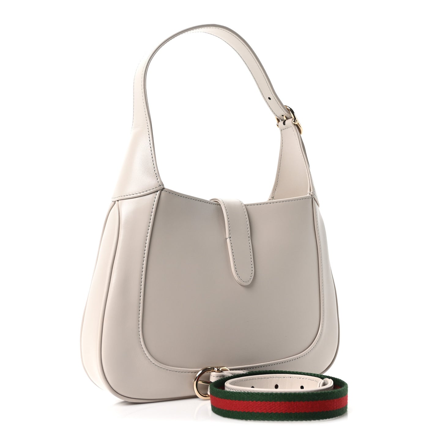 Ancora Calfskin Web Small Jackie Shoulder Bag Light Grey