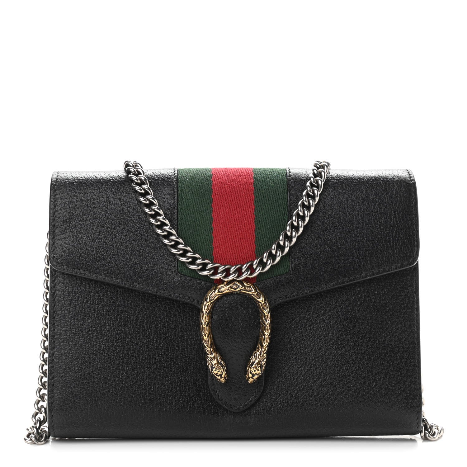 Gucci Calfskin Web Mini Dionysus Chain Wallet Black 1 of 10