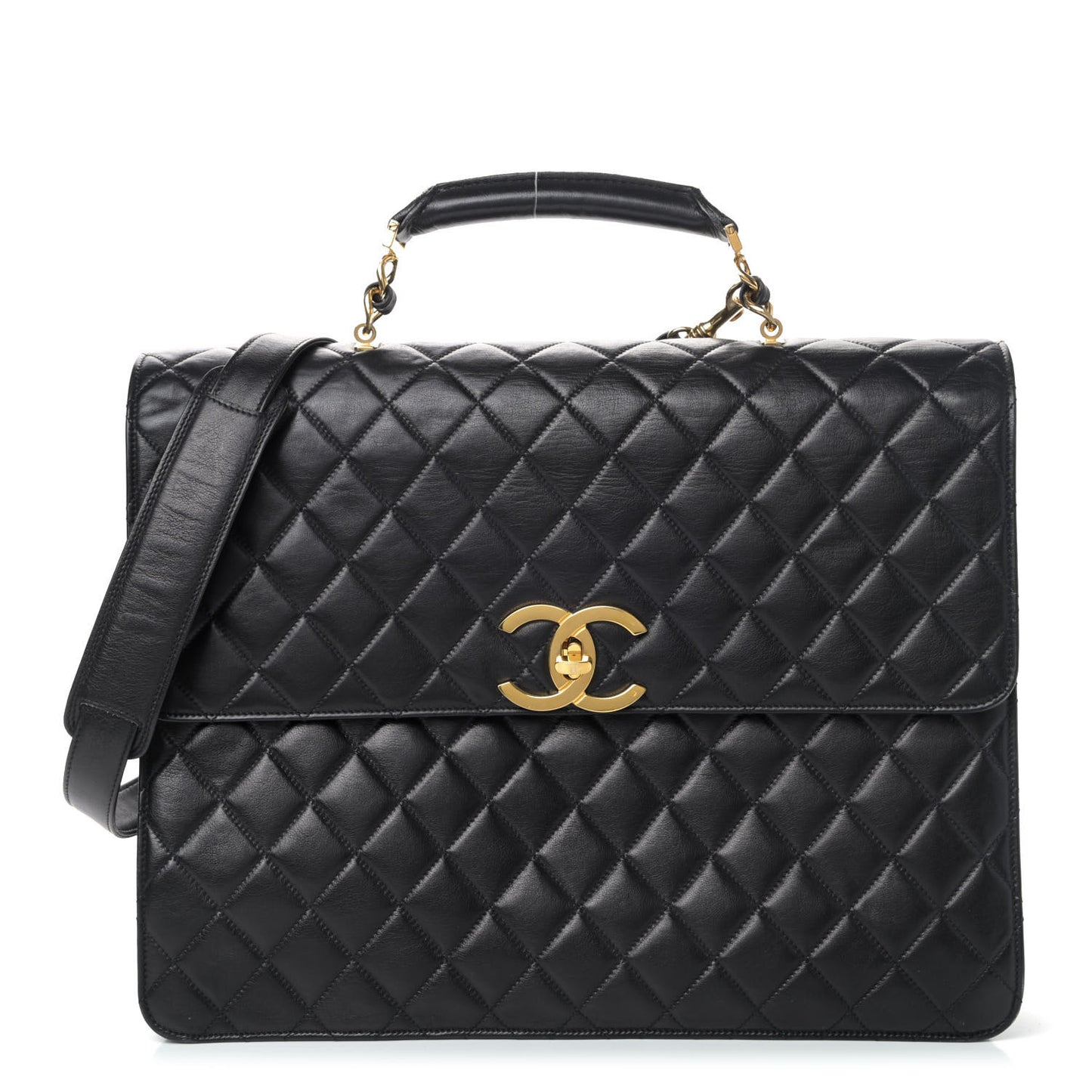Lambskin Quilted Briefcase Bag Black